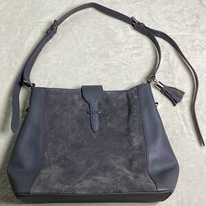 Talbots Grey Leather Suede Shoulder Bag Tassel Shoulder Hobo Charcoal VN5312
